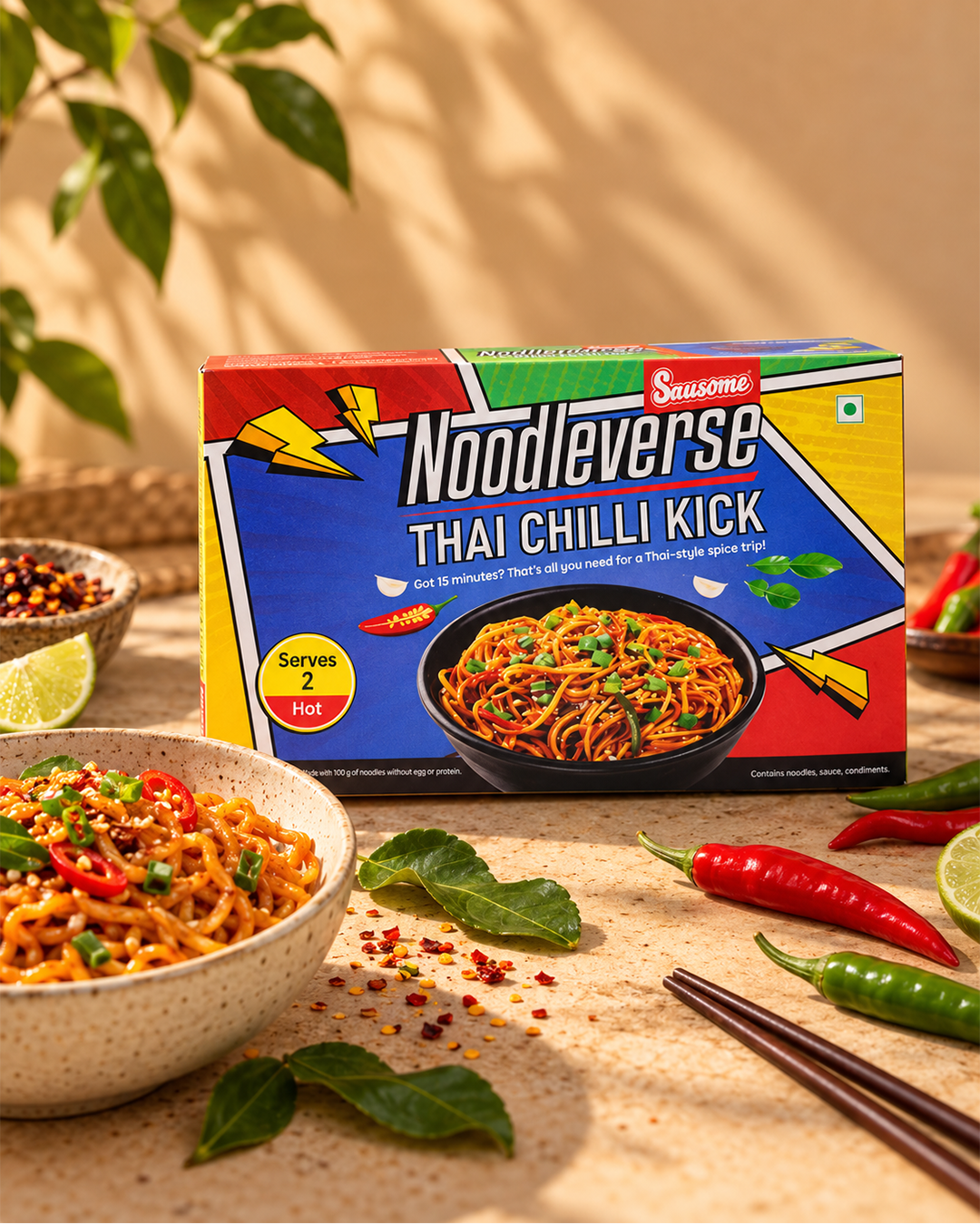 Thai Chilli Kick Instant Noodles (Serves 1) - includes 3 condiments inside!