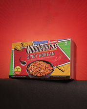 Box of Swad Noodlevsre Spicy Korean noodles on a red and black background